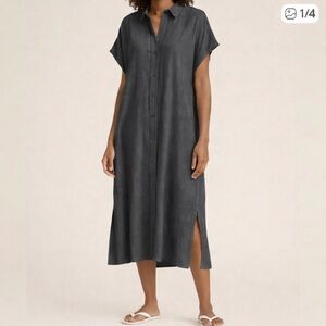 Uniqlo Charcoal Gray Button-Front Midi Shirt Dress